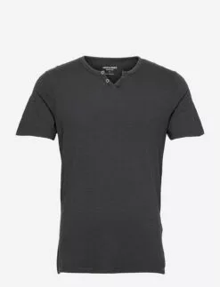 Jack & Jones JJESPLIT NECK TEE SS NOOS - BLACK