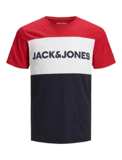 Jack & Jones JJELOGO BLOCKING TEE SS NOOS - TANGO RED