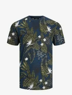 Jack & Jones JPRBLATROPIC AOP SS TEE CREW NECK SN - NAVY BLAZER