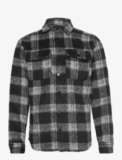 Jack & Jones JPRBLUKNOX CHECK OVERSHIRT L/S CPO - BLACK