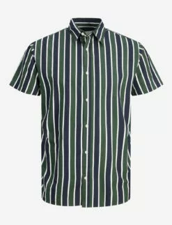 Jack & Jones JJNASSAU STRIPE SHIRT SS - FOREST NIGHT