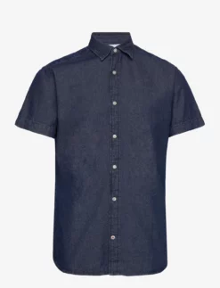 Jack & Jones JJPLAIN KANSAS DENIM SHIRT SS - DARK BLUE DENIM