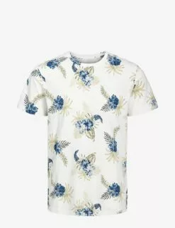 Jack & Jones JJBECS AOP TEE SS CREW NECK - CLOUD DANCER