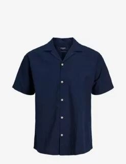 Jack & Jones JPRBLUSUMMER LINEN RESORT SHIRT S/S SN - NAVY BLAZER