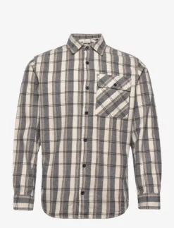 Jack & Jones JCODESERT HERRINGBONE CHECK SHIRT LS LN - MOONBEAM