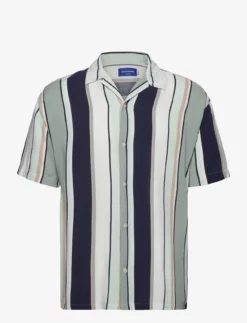 Jack & Jones JORLUKE PALMA STRIPE SHIRT SS - SLATE GRAY