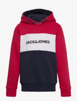 Jack & Jones JJELOGO BLOCKING SWEAT HOOD NOOS JNR - TANGO RED