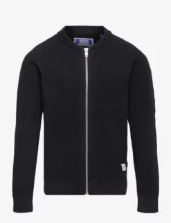 Jack & Jones JJHILL KNIT BASEBALL CARDIGAN JNR - BLACK