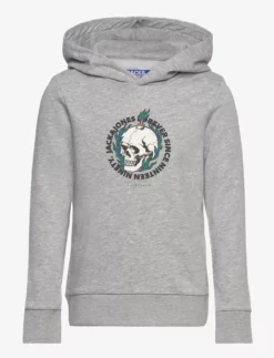Jack & Jones JORCROWN SKULL SWEAT HOOD FST JNR - LIGHT GREY MELANGE